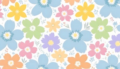 Trendy floral seamless pattern collection. Set of vintage 70s-style flower background illustrations. Colorful pastel color groovy artwork bundle, y2k nature backgrounds with spring plants.