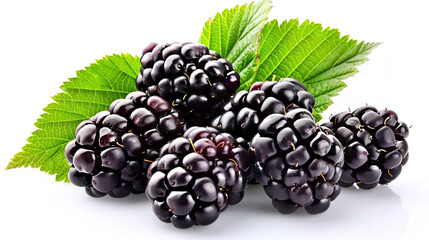 Fototapeta premium Fresh blackberries find simplicity in a minimalist arrangement on a clean, white background