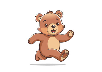 Vector cute funny cheerful cartoon running sports Teddy bear. Children plush toy. White isolated background.