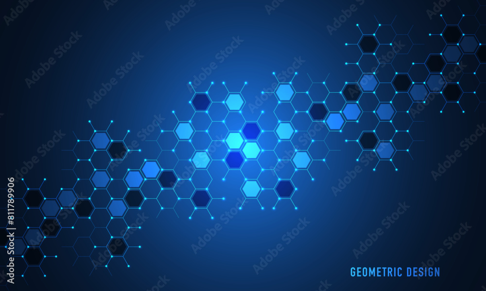 Poster Abstract technology background and design element with hexagons pattern and geometric shapes