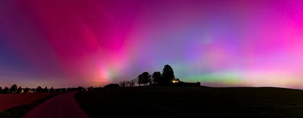 Colorful northern lights in the Allgau in southern Germany