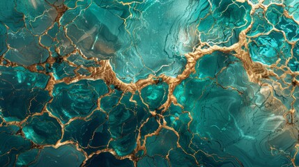 Stunning Teal and Black Marble Texture with Gold Details
