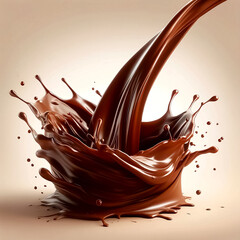 An illustrations of a full-frame chocolate sauce splashing, capturing the dynamic movement and texture of the sauce
