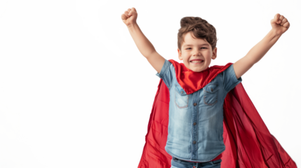 Kids Power Concept, Boy Posing as Superhero on transparent background