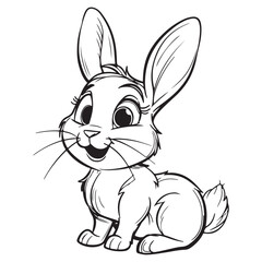 Simple line art bunny mascot logo icon design, black vector illustration on white background