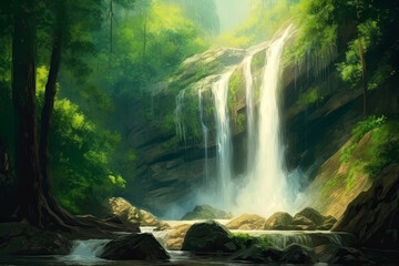  painting of a waterfall in the woods