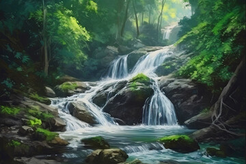  painting of a waterfall in the woods