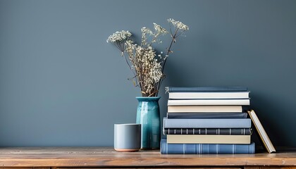 A stylish stack of fashion books on a modern desk, with copy space at the bottom for a promotional banner