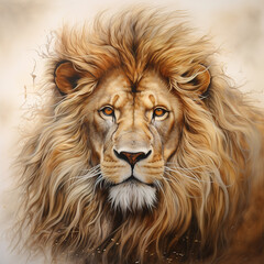 Fototapeta premium Painting of lion face art on a clean background. Wildlife Animals. Illustration, Generative AI.