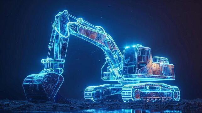 Loader and excavator Abstract 3d heavy loader and excavator Low pole Construction machinery equipment