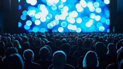 Audience enraptured by a stunning performance, basking in a sea of stage lights.
