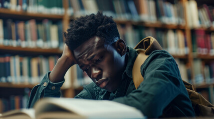 Obraz premium A student overwhelmed with study material, showing the demanding side of academic life.