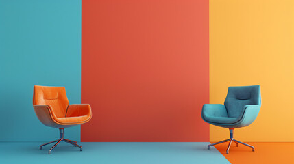 Two chairs with different colors. Business competition