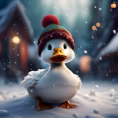 Cute duck with a christmas hat