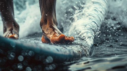 Bare feet splash with uninhibited joy across a shallow stream, the water's dance catching the light. - Powered by Adobe