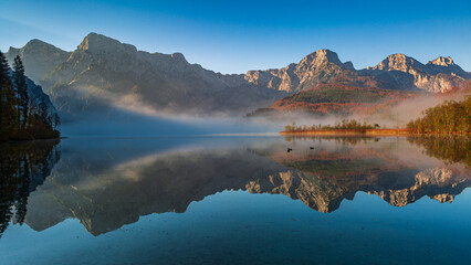 Misty Morning at Almsee, Mountain Reflection and Serene Lake