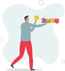 Obraz premium smart businessman solving jigsaw puzzle problem.flat vector illustration.