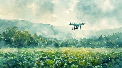 Panorama agriculture drone fly to sprayed fertilizer on Cabbage field smart farmer use drone for various fields like research analysis