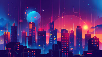 Urban landscape with ions smart city flat design social