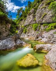 Serene Mountain Stream Flowing Through Bärenschützklamm, Styria with Rocky Gorge and Lush Forest