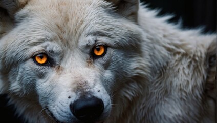 Glimpse of the Wild, White Wolf's Eyes Captivating Against Blackness