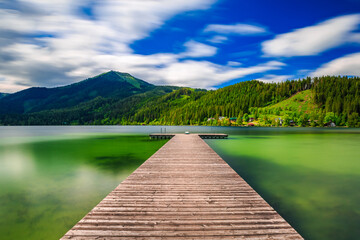 Tranquil Lake at Erlaufsee, Wooden Pier and Long Exposure