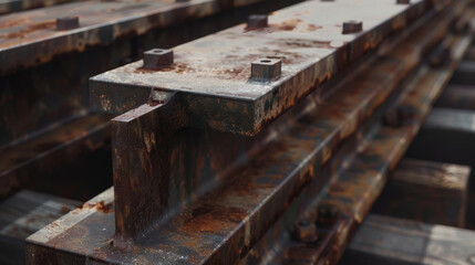 Close-up of corroded steel beams, showcasing texture and the relentless effects of time.