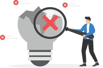 Explore or searching for mistakes business ideas concept, businessman searching for mistakes in business plan or startup idea

