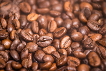 many aromatic, coffee beans macro.