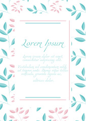 Obraz premium Vintage card with a pattern of leaves in blue and pink shades. Invitation card for holiday, birthday, wedding.