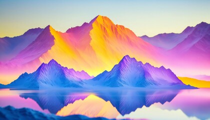 photo of landscape nature iceberg and mountain with orange sunset light, generative AI