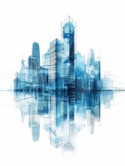 Obraz premium Skyscrapers on the blueprint Construction concept 3d illustration, Shot with canon r5 and Canon EF 50mm f/ 1. 2L, Photorealistic