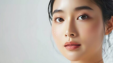 Obraz premium young Asian woman with healthy and perfect skin , Facial and skin care concept for commercial advertising.