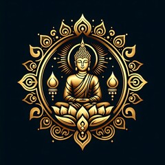 AI Generate of Luxury Premium Symbol Vector of Vesak Day with Buddha Statue, Buddha, Lantern, Candle Light, Lotus