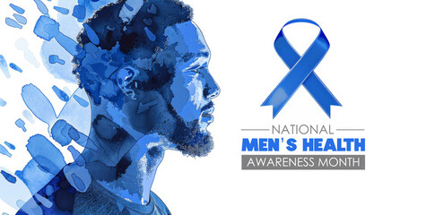 A man's face is shown in a blue