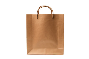 Brown paper shopping bag with handles isolated on black background.