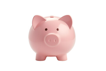 The image shows a pink piggy bank. It is facing the viewer and has a slot for coins on its back. The background is transparent.