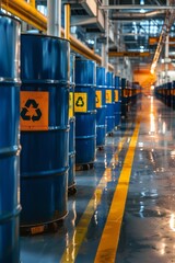 Industrial Concept: Secure industrial facility with radioactive waste barrels and hazard