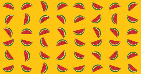 Watermelon background with watermelon slices and seeds. Summer background illustration.