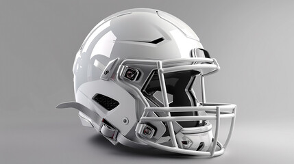 3D rendering of a white american football helmet isolated on gray background