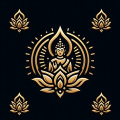 AI Generate of Luxury Premium Symbol Vector of Vesak Day with Buddha Statue, Buddha, Lantern, Candle Light, Lotus