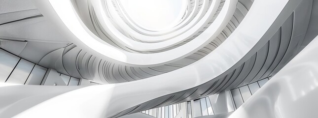 White Architecture Circular Background Modern Building Design Abstract Curved Shapes 3d Rendering, Very elegant and abstract. Ultra detailed and hyperrealistic in 8k