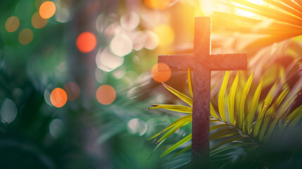 palm sunday background christianity celebration, Christian Palm Sunday with palm branches and...