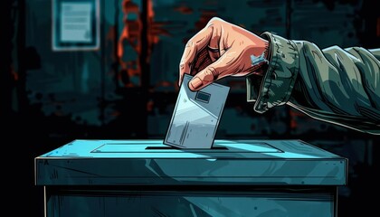A vector image of a hand inserting a voting card into a ballot box, symbolizing the essence of democracy