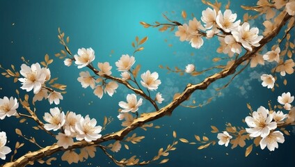Golden Sakura Elegance, Abstract Design for Prints, Postcards, or Wallpaper