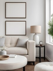 Two mockup frames on the wall of modern living room, interior mockup design, frame mockup