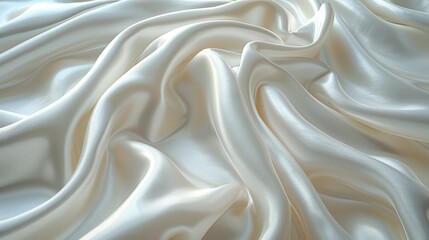 Obraz premium White silk background, smooth wave texture, elegant white cloth or satin fabric with copy space for design element. White luxury wallpaper. Vector illustration white silk background, smooth waves and 