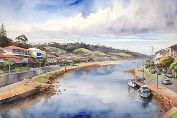 Fototapeta premium Burnie Australia Country Landscape Illustration Art
