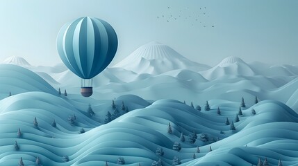 Flat Design Air Balloon Adventure Theme Side View D Render in Monochromatic Color Scheme