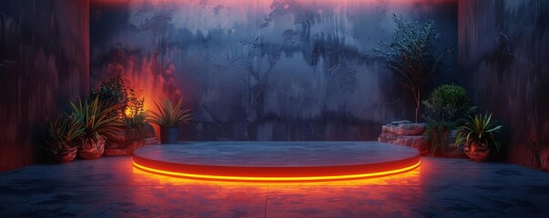 Highend blank mockup podium with ambient lighting control, allowing for customized illumination to enhance the displayed products, ideal for luxury goods